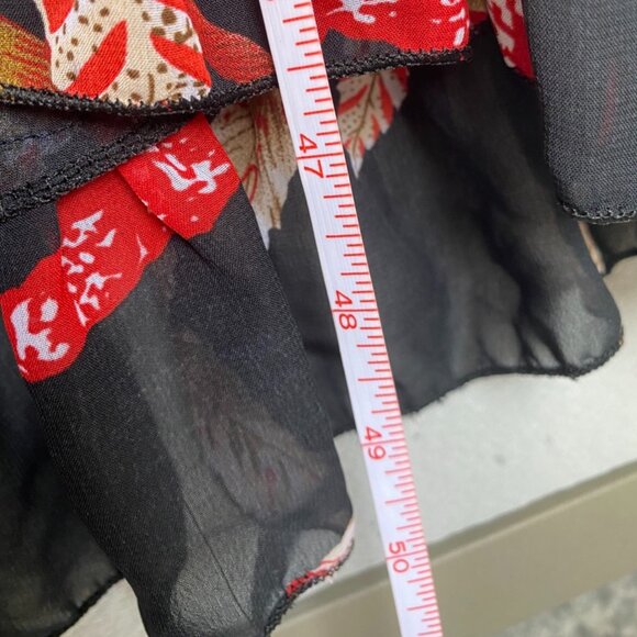 Black w Tropical Red Feather Print Chiffon Midi Dress - Picture 15 of 15